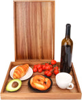 2 PCS Acacia Wood Serving Tray with Handles - 17 x 11.5 Inch Elegant Rectangle Wooden Tray for Food, Decorative Snack Tray, Breakfast and Kitchen Tray, Ideal Wooden Serving Platter for Homes