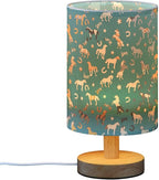 Table Lamp Horse Pattern Colorful Star Horseshoes Letter Nightstand Lamp with Wood Base Fabric Lamp Shade Bedside Desk Lamp for Living Room Bedroom Kids Room Office