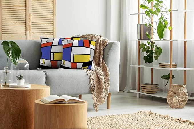 CAPSCEOLL Geometric Throw Pillow Covers 16X16 Set of 2,Geometry Black Red White Blue Yellow Gray Pillow Cases Cushion Covers for Living Room Bedroom Decorative Throw Pillowcases for Sofa Couch Chair