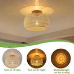 Boho Ceiling Light Fixtures Cream White Rattan Chandelier Light Small Rattan Flush Mount Ceiling Light Hand-Woven Chandelier for Nursery Light Fixture Kitchen Farmhouse Bedroom Chandeliers