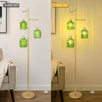 Glass Floor Lamp for Living Room,3-Light Gold Boho Flower Floor Lamp for Bedroom,Farmhouse Standing Lamp Tree Floor Lamps Vintage Retro Brass Tall Lamps for Bedroom,Office,Corner(LED Bulbs Included)