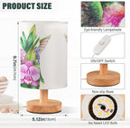 Table Lamp Flying Hummingbird Nature Tropical Orchid Flower Jungle Leaves Nightstand Lamp with Wood Base Fabric Lamp Shade Bedside Desk Lamp for Living Room Bedroom Kids Room Office