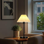Bedside Table Lamp Set of 2: Dimmable Nightstand Bedside Lamps with USB A and C Ports, Modern Metal and Pleated Fabric Shade Black Desk Lamp for Bedroom Living Room Home Office Reading