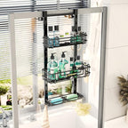 HapiRm 3 Tier Over the Door Shower Caddy, Hanging Shower Caddy with 16 Hooks and 2 Soap Holders, No Drilling Adjustable Hanging Bathroom Organizer - Black