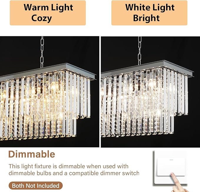 Rectangular Crystal Chandeliers for Dining Room, Modern Farmhouse Oval 16-Light Silver Linear Crystal Pendant Light for Kitchen Island Bar Living Room(L39inch)