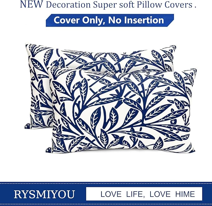 Decorative Throw Pillow Covers Set of 2 Blue Pillow Covers 12x20 inch Soft Short Plush Floral Throw Pillow Cases Square Farmhouse Outdoor Pillow Covers for Couch Sofa Bedroom Living Room