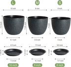 WOUSIWER Plant Pots 10/9/8 inch, Set of 3 Modern Decorative Plastic Planters with Drainage Holes and Saucers for House Plants Indoor Flowers Plants, Black with Green Speckles