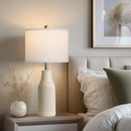 24.5″ Modern Ceramic Table Lamp for Nightstand, Farmhouse Bedside Lamp for Bedroom, Small Table Lamps for Living Room End Table, Beige (1 Pack)