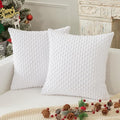 Kevin Textile Decorative Pillow Covers Soft Striped Velvet Throw Pillow Covers Set of 2 Cushion Cover for Chair 18 x 18 Inch Pure White