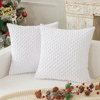 Kevin Textile Decorative Pillow Covers Soft Striped Velvet Throw Pillow Covers Set of 2 Cushion Cover for Chair 18 x 18 Inch Pure White