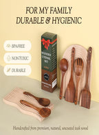 100% Natural Teak Wood Wooden Utensil Set – 6 Pcs Durable Kitchen Spoons for Cooking – Non-Stick & Heat Resistant, Eco-Friendly & Comfortable Grip
