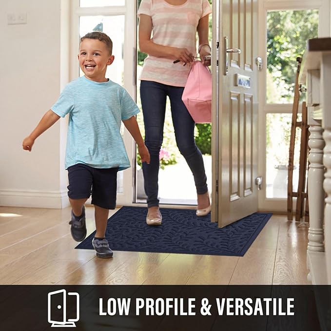 Front Door Mat, Absorbent Dirt Trapping Welcome Door Mat Indoor Outdoor, Non Slip Entry Mat, Indoor Outdoor Door Mats, Fade Resistant, Low Profile Doormat for Entryway, 36×24, Blue