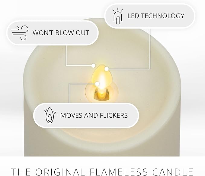 Luminara Realistic Artificial Moving Flame Outdoor Pillar Candle - Moving Flame LED Battery Operated Lights for Outside Christmas, Thanksgiving - Remote Ready - Remote Sold Separately - 3.25" x 8.5"