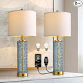 Oneach 27.75” Table Lamps Set of 2, Blue Modern Bedside Lamp with LED Night Light, USB A+C, Glass Lamps for Living Room, Bedroom, Nightstand, Office, End Table (2 Bulbs Included)