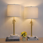 Gold Table Lamp Set of 2, 22-30" Height Adjustable Modern Nightstand Lamps with Marble Base and Pull Chain Switch for Living Room Bedroom, Office, Bedside Table, Farmhouse