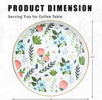 Round Serving Tray with Handles, Modern Floral Pattern, Perfect for Coffee Table, Ottoman, or Vanity, Lee33wh Color, Plastic Material