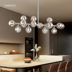 16-Light Globe Sputnik Chandelier, Mid Century Modern Light Fixture Over Table, Chrome Silver Linear Chandeliers for Dining Room and Kitchen Island (Smoke Grey Glass Bubble Shades, 40 Inch)
