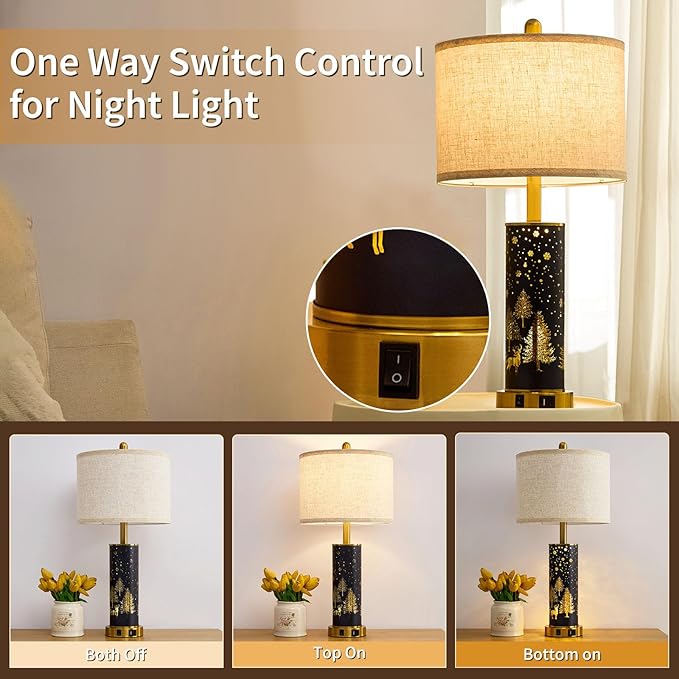 26.5" Farmhouse Table Lamp Set of 2, 3-Way Dimmable Touch Control Bedside Lamps Vintage Rustic Side Table Nightstand Lamps for Bedroom Living Room Study Room (Gold-Blue)