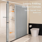 South to East Waterproof Shower Curtain, Heavy Duty Magnetic Folding Linen Shower Curtain, Non-Toxic, 72x80 Magnetic Fabric Bathroom Curtain Sets, Grey