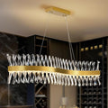 Modern Crystal Chandeliers, L47" Large Chandeliers for Dining Room Over Table, S-shape Luxurious Gold Rectangular Dining Room Chandelier Linear Kitchen Island Lighting, Dimmable Ceiling Light Fixture
