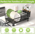 Dish Drying Rack for Kitchen Counter, Stainless Steel Dish Strainer with Detachable Cutlery Holder, Automatic Drainage System, Drainers Rack for Home and Appartment