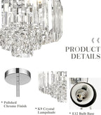 Crystal Chandelier, 4-Tier Modern Chandelier with Polished Chrome Finish, Pendant Light for Dinning Room Kitchen Island Bedroom Entryway, CC4215-3W-PC