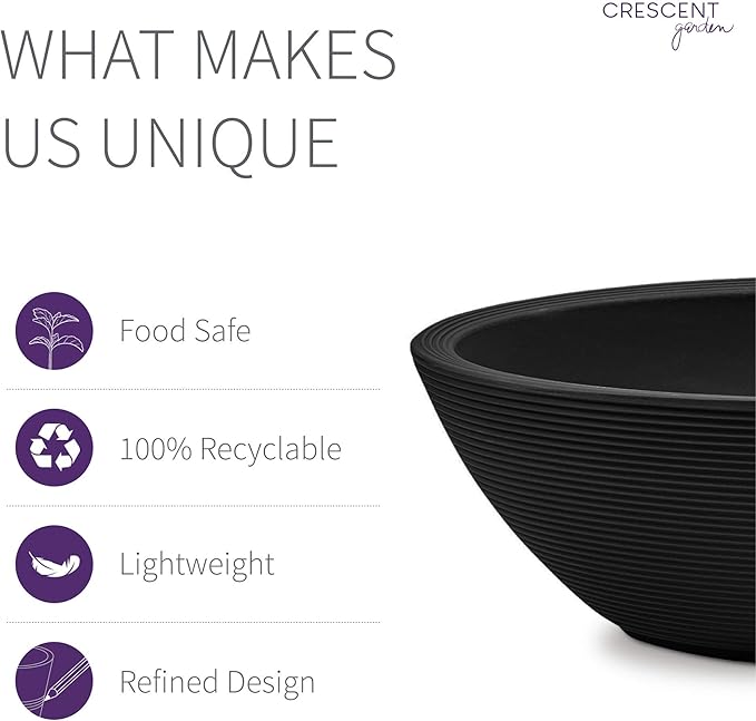 Crescent Garden Delano Oval Planter Bowl, Succulent Garden, Unique Indoor/Outdoor Double-Walled Plant Bowl with Plug- Oval Shape - 24" L x 17" W x 8" H (Caviar Black)