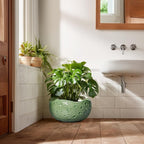 Ceramic Pots for Plants - 13 Inch Large Bonsai Pots Indoor Outdoor, Round Plant Pot with Drainage Hole, Decorative Flower Pot, Modern Unique Planters, Patio Decor, Plant Lover Gifts, Green