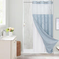 Boho FogBlue Woven Fabric Shower Curtain with 36 x 74 Modern Farmhouse, No Hooks Tufted Chevron Striped Shabby Chic Textured, Minimalist Cloth Curtain for Bathroom, Hotel Decor