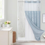 Boho FogBlue Woven Fabric Shower Curtain with 36 x 74 Modern Farmhouse, No Hooks Tufted Chevron Striped Shabby Chic Textured, Minimalist Cloth Curtain for Bathroom, Hotel Decor