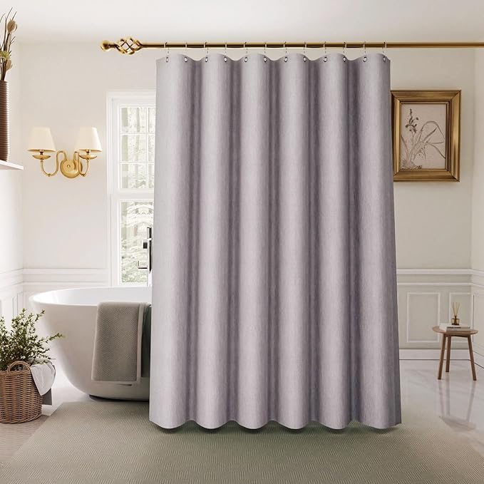 Inhousolu Boho Farmhouse Shower Curtain with Fabric Liner Set, Faux Linen Textured, 8 Metal Hooks Luxury Weighted Hem, Washable Wrinkle Free Bath Curtain for Hotel Bathroom 36" W x 72" L Grey