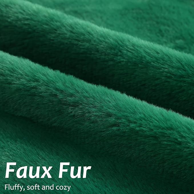 Pallene Faux Fur Plush Christmas Throw Pillow Covers 26x26 Set of 2, Soft Fluffy Couch Pillow Covers for Living Room, Christmas Green