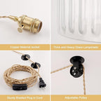Plug in Pendant Light Hanging Light Fixture Corded On/Off Switch Brass Pendant Light with Clear Striped Glass Lampshade for Bedroom Living Room Kitchen Island