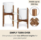 Fox & Fern Adjustable Plant Stand Indoor — 8 to 12 Inch Premium Mid Century Bamboo Plant Stand with Adjustable Width; Plug In Design; Easy to Assemble; Two Heights - For 8, 9, 10, 11 & 12 Inch Pots