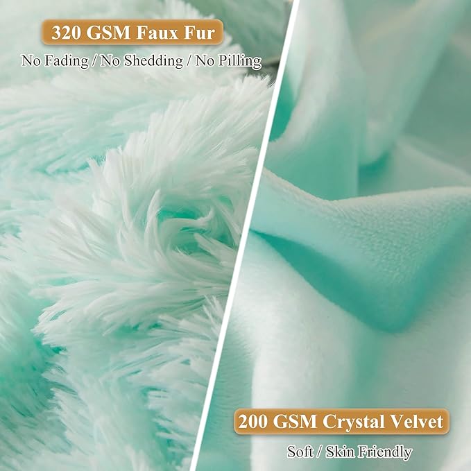 XeGe Faux Fur Throw Pillow Cases, Plush Shaggy Ultra Soft Pillow Covers, Fluffy Crystal Velvet Decorative Pillowcases, Furry Fuzzy Pillow Shams Zipper Closure, Set of 2 (Standard, Aqua Green)