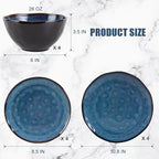 Dinnerware Set Blue 12 Pieces Service for 4, Stoneware Plates and Bowls Set Stoneware Set, Dishwasher Microwave Safe Dishes set