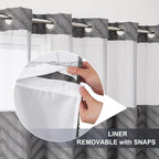 No Hook Shower Curtain Liner Set, Snap in Hookless Shower Curtain with Tassels, Ringless Chevron Tufted Fabric Boho Bathroom Curtains, Mesh Top Window Hotel Style Bath Curtains 74" x 71", Grey