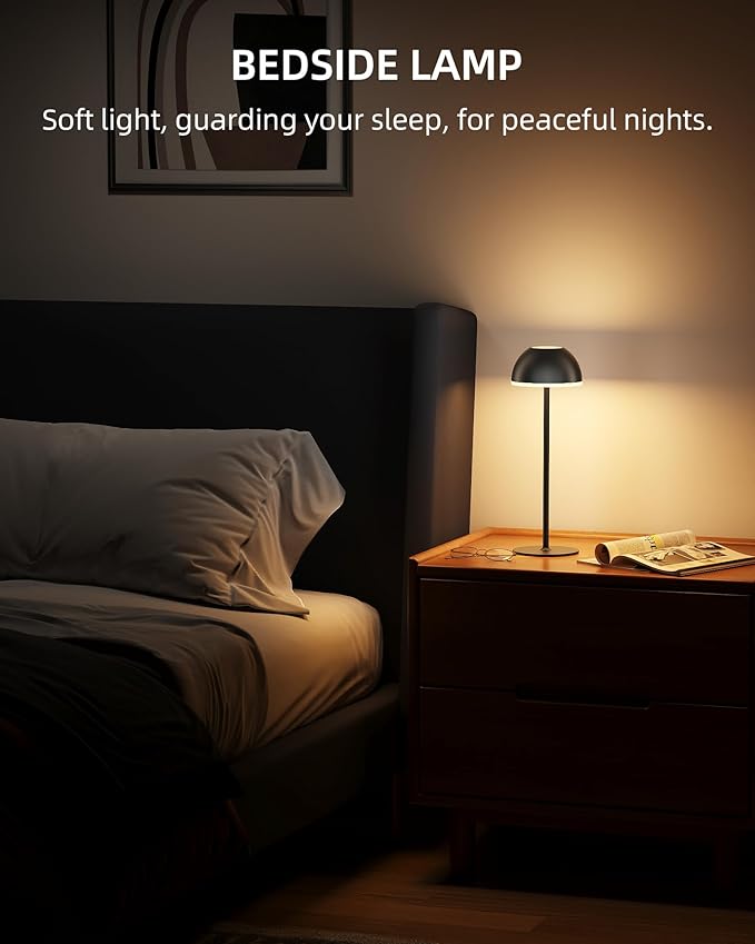 Cordless Table Lamp, Rechargeable, Touch control, 3 Color Temperature, Stepless Dimming, LED Memory Function, Portable, Battery Operated Lamp for Bedroom Restaurant Dinning Kitchen Bedside Nightstand