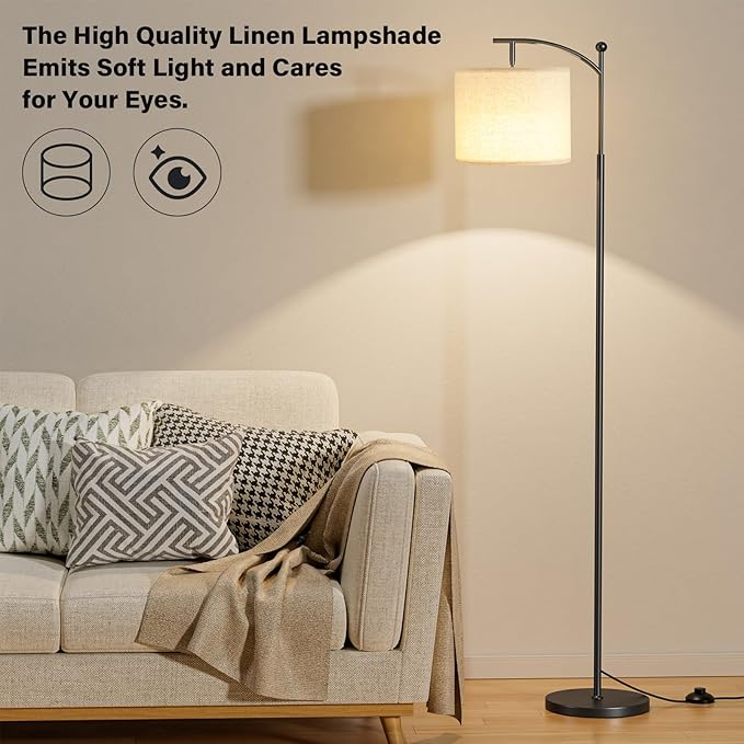 60" Floor Lamps with Remote Control & Bulb, Colors Temperature & Brightness Adjustable, Deep Beige Shade & Black Pole