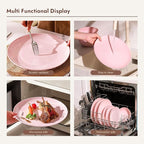 KINGSTONE Bone China Dinnerware Sets, 24-Piece Dinnerware Set for 8, Lightweight Durable, Dishwasher Safe, Tableware for Daily Use with Elegant Design, Pink