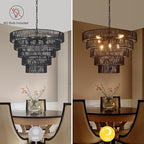 25.6" Large Black Rattan Chandelier Farmhouse 8-Lights Boho Hand Woven Bamboo Black Chandeliers Light Fixture Rustic Drum Wicker Chandelier for Dining Room, Kitchen, Living Room, Bedroom, E12