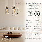 Modern Glass Pendant Light, 5.5"x6.3" Amber Ribbed Globe Light Fixture with Gold Cap, 15"-72" Adjustable Cord, E26 Socket for Dining or Lounge Areas – Sunrise Glow Trumpet