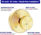 Suction Cup Hooks for Shower, Removable Towel Hooks for Bathroom Window Glass Door Wall, Bath Robe Looafh Hook for Hanging - 4 Pack, Gold1