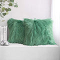 Phantoscope Pack of 2 Faux Fur Throw Pillow Covers Cushion Covers Luxury Soft Decorative Pillowcase Fuzzy Pillow Covers for Bed/Couch,Green 18 x 18 Inches