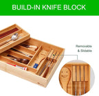 Double Layer Bamboo Kitchen Drawer Organizer Cutlery Utensil Silverware Drawer Organizer, Large Silverware Tray for Drawer Removable Utensil Holder Flatware Organizer Multi-use Storage Box