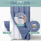 MoonLightBlue No Hook Waffle Weave Shower Curtain with snap-in Liner Replacement, 230GSM Waterproof Fabric Hotel Shower Curtain Set for Bathroom, Through Mesh Top Window,54Wx80H