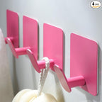 DELITON 4 Pack Hooks for Wall - Cute Kids Wall Hook Adhesive Coat Robe Towel Hooks for Bathrooms Kitchen Heavy Duty Stainless Steel, Pink