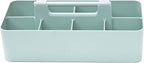New Plastic Portable Makeup Organizer Caddy Tote Divided Basket Bin with Handle, for Bathroom Storage - Holds Blush Makeup Brushes, Eyeshadow Palette, Lipstick - Extra Large Made In USA (Mint)