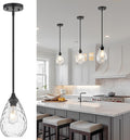 Glass Pendant Lights Kitchen Island, 1-Light Modern Black Pendant Light Fixtures with Hammered Glass and Rods, Small Hanging Light for Kitchen Sink Dining Room Bathroom