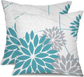 Blue and Grey Floral Pillow Covers 20x20 Set of 2 Outdoor Waterproof Decorative Throw Pillows Summer Pillow Covers Polyester Cushion Case Decor for Couch Patio Funiture Garden Porch 011A20